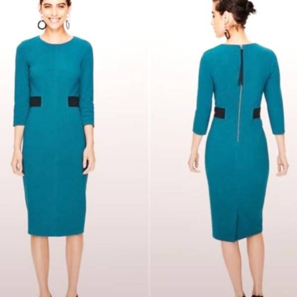 Boden  Laura Midi Dress Ottoman Sheath Drummer Blue Textured Size 10R